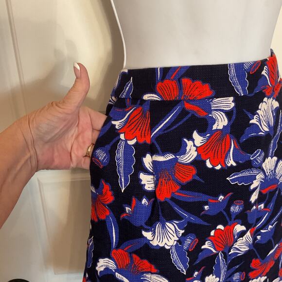 J. Crew Navy Floral Party Business Casual Lined Skirt W/Pockets Size 6 - Picture 2 of 9